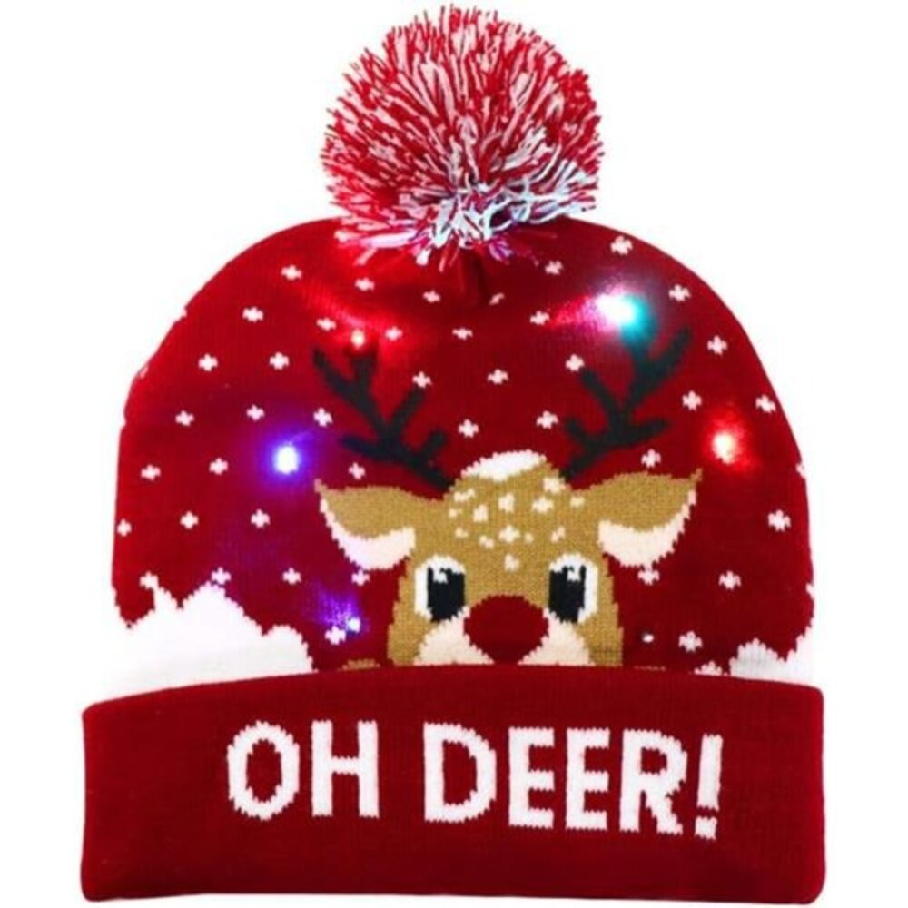LED Christmas Hat, Light Up Christmas Hat Unisex Knitted Beanie Holiday Hat